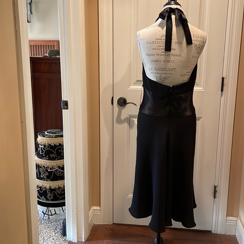 JONES NEW YORK DRESS 14 Black Satin Midi Cocktail Dress Fit and Flair NWT - Picture 3 of 14